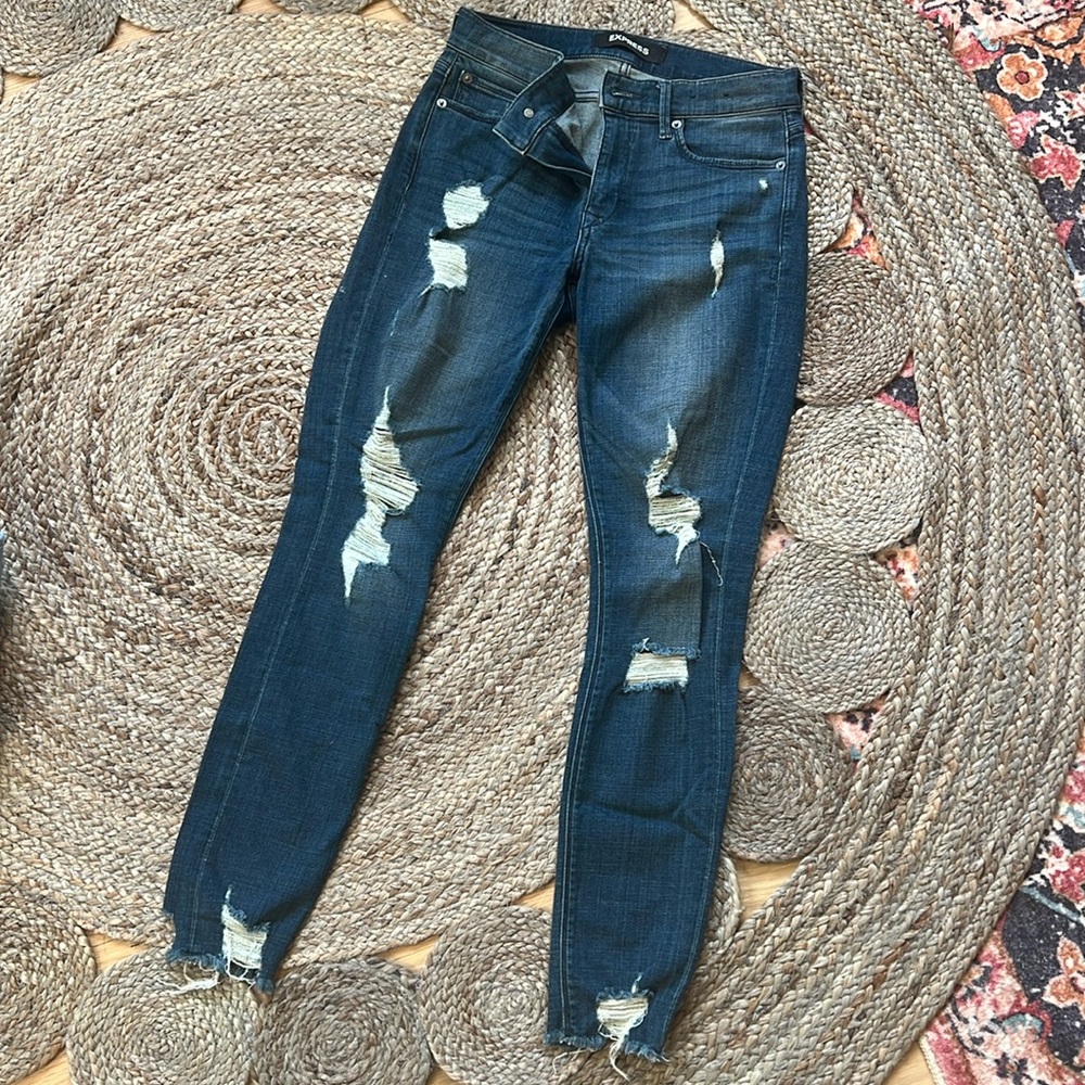 Distressed mid-rise ankle “leggings”